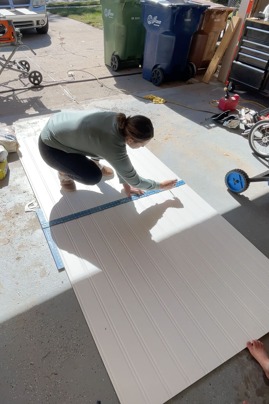 Measuring beadboard to cut a sheet to the size that I need for installing on a bathroom wall.